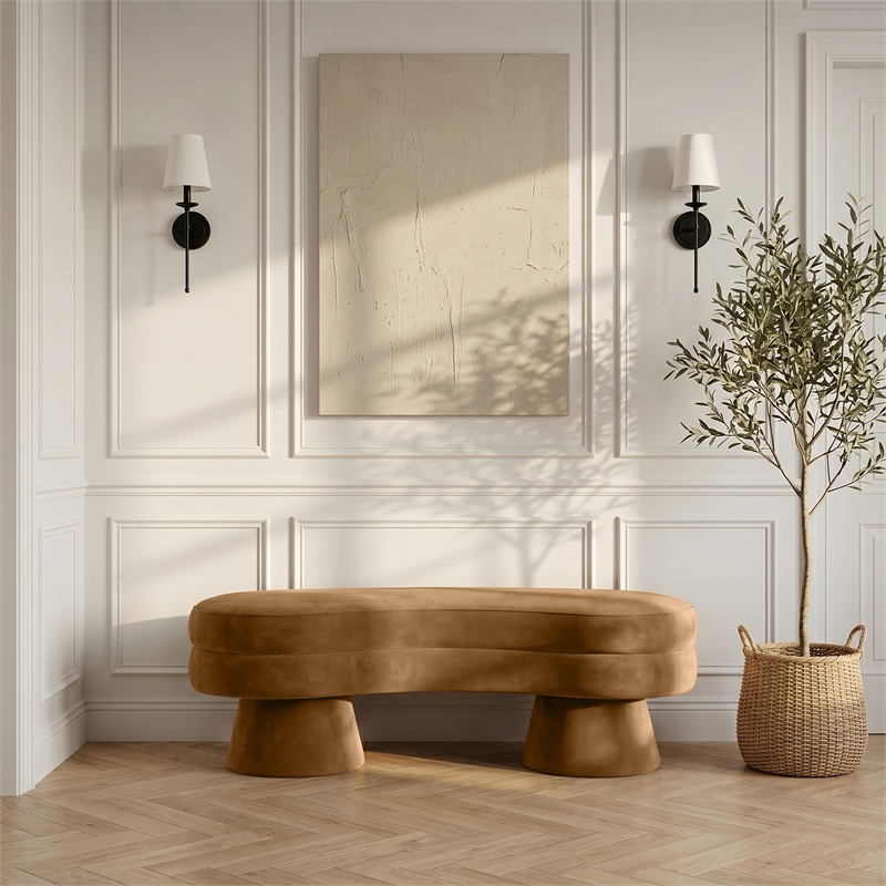 Meridian Furniture Zenna Saddle Velvet Upholstered Bench