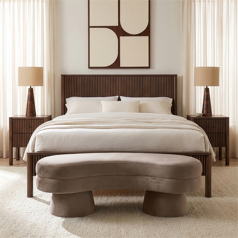 Meridian Furniture Zenna Taupe Velvet Upholstered Bench