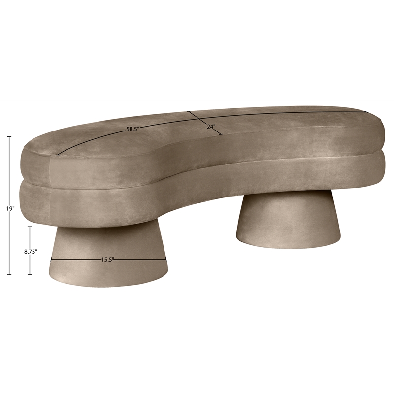 Meridian Furniture Zenna Taupe Velvet Upholstered Bench