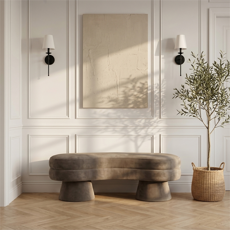 Meridian Furniture Zenna Taupe Velvet Upholstered Bench
