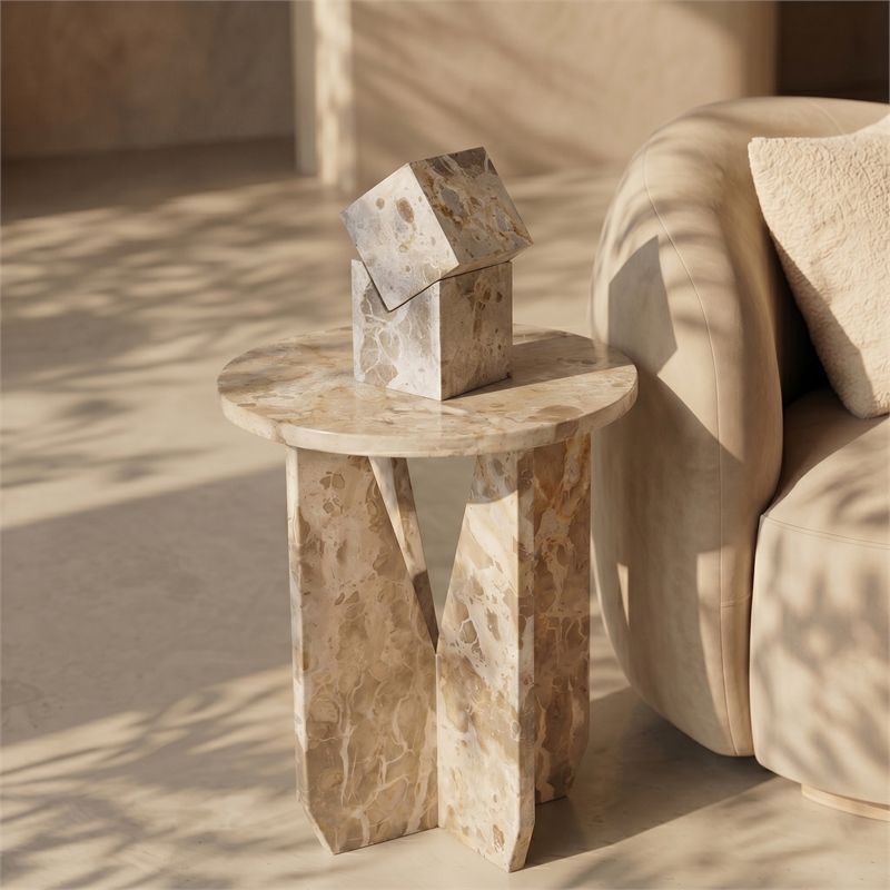 Meridian Furniture Alba Beige Genuine Marble End / Side Table
