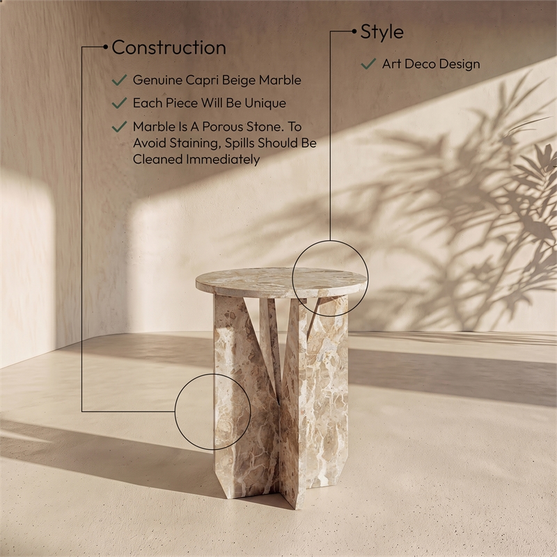Meridian Furniture Alba Beige Genuine Marble End / Side Table