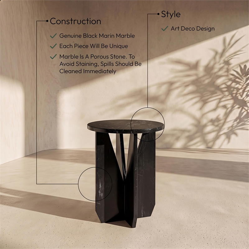 Meridian Furniture Alba Black Genuine Marble End / Side Table