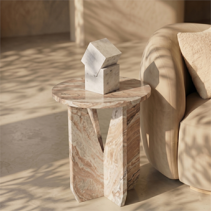 Meridian Furniture Alba Brown Genuine Marble End / Side Table