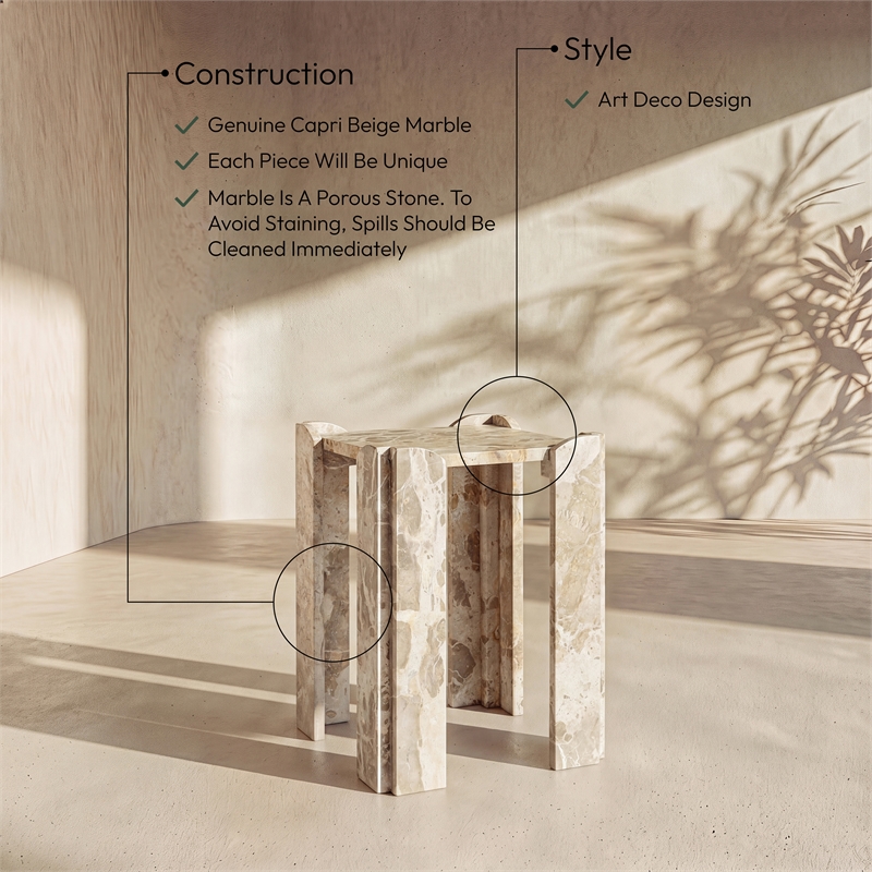 Meridian Furniture Ravello Beige Genuine Marble End / Side Table