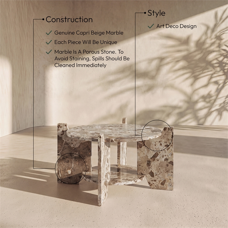 Meridian Furniture Soriano Beige Genuine Marble Coffee Table