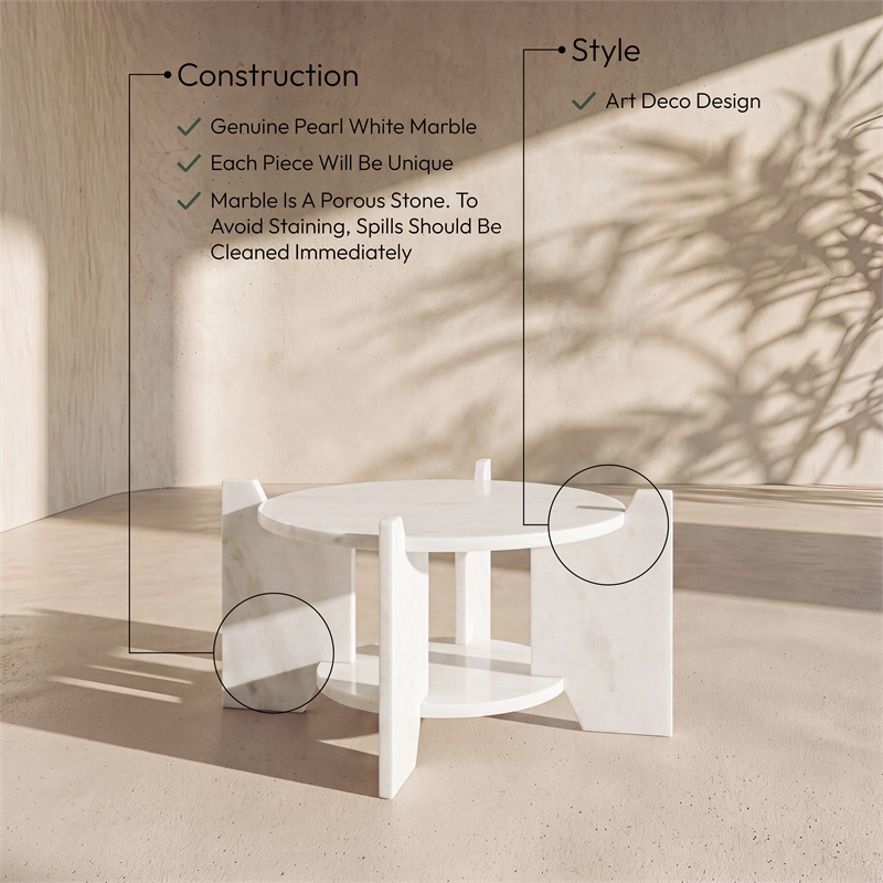 Meridian Furniture Soriano White Genuine Marble Coffee Table