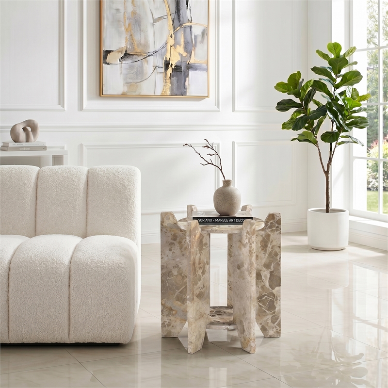Meridian Furniture Soriano Beige Genuine Marble End / Side Table