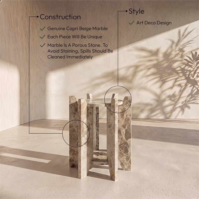 Meridian Furniture Soriano Beige Genuine Marble End / Side Table