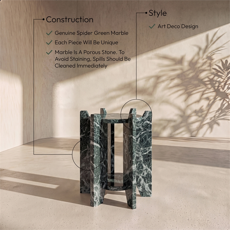 Meridian Furniture Soriano Green Genuine Marble End / Side Table