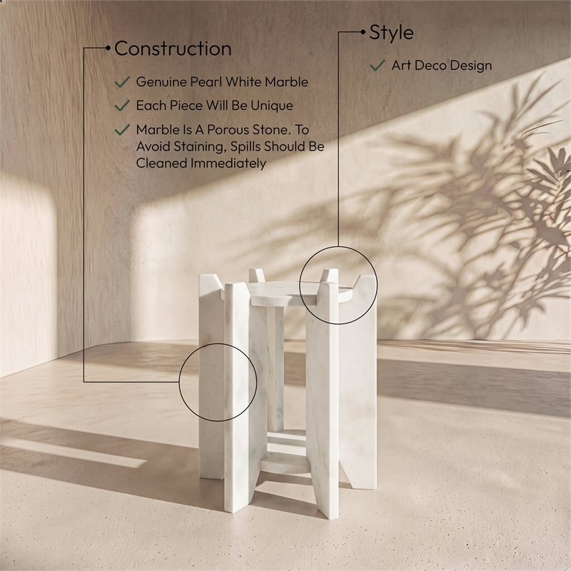 Meridian Furniture Soriano White Genuine Marble End / Side Table