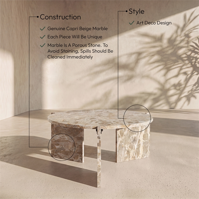 Meridian Furniture Vernazza Beige Genuine Marble Coffee Table
