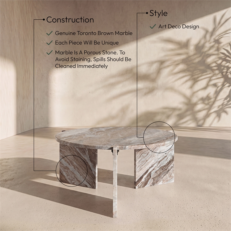 Meridian Furniture Vernazza Brown Genuine Marble Coffee Table