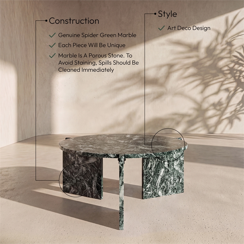 Meridian Furniture Vernazza Green Genuine Marble Coffee Table