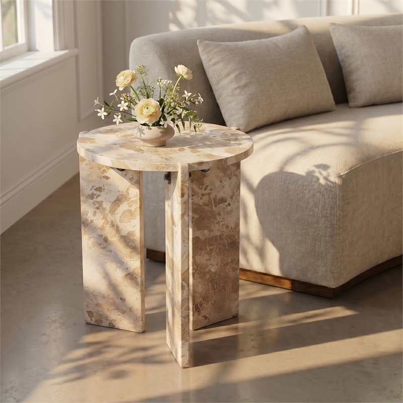 Meridian Furniture Vernazza Beige Genuine Marble End / Side Table