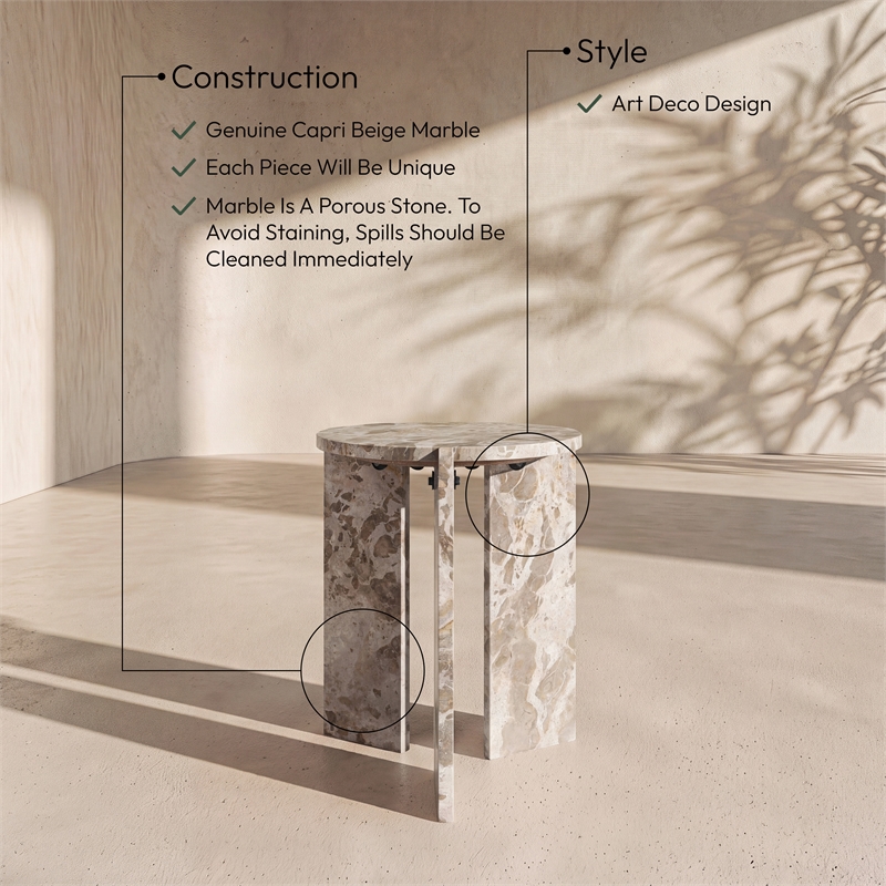 Meridian Furniture Vernazza Beige Genuine Marble End / Side Table