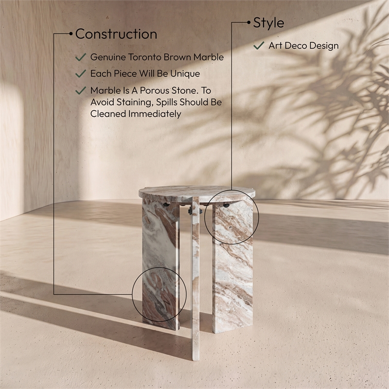 Meridian Furniture Vernazza Brown Genuine Marble End / Side Table