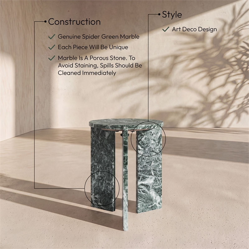 Meridian Furniture Vernazza Green Genuine Marble End / Side Table