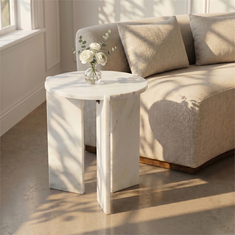 Meridian Furniture Vernazza White Genuine Marble End / Side Table