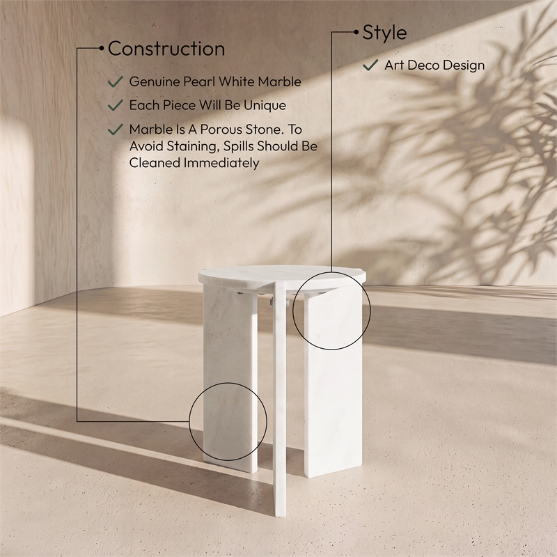 Meridian Furniture Vernazza White Genuine Marble End / Side Table