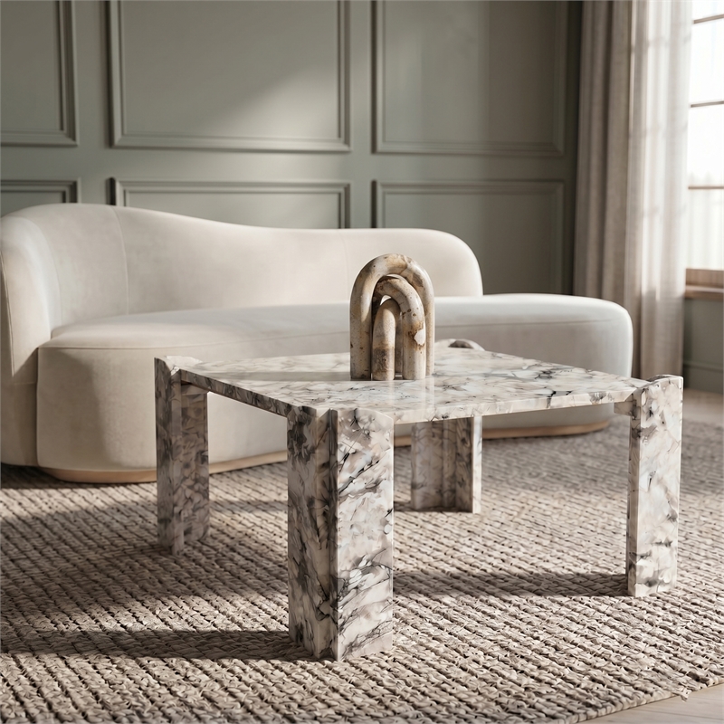 Meridian Furniture Ravello Alaska Genuine Marble Coffee Table