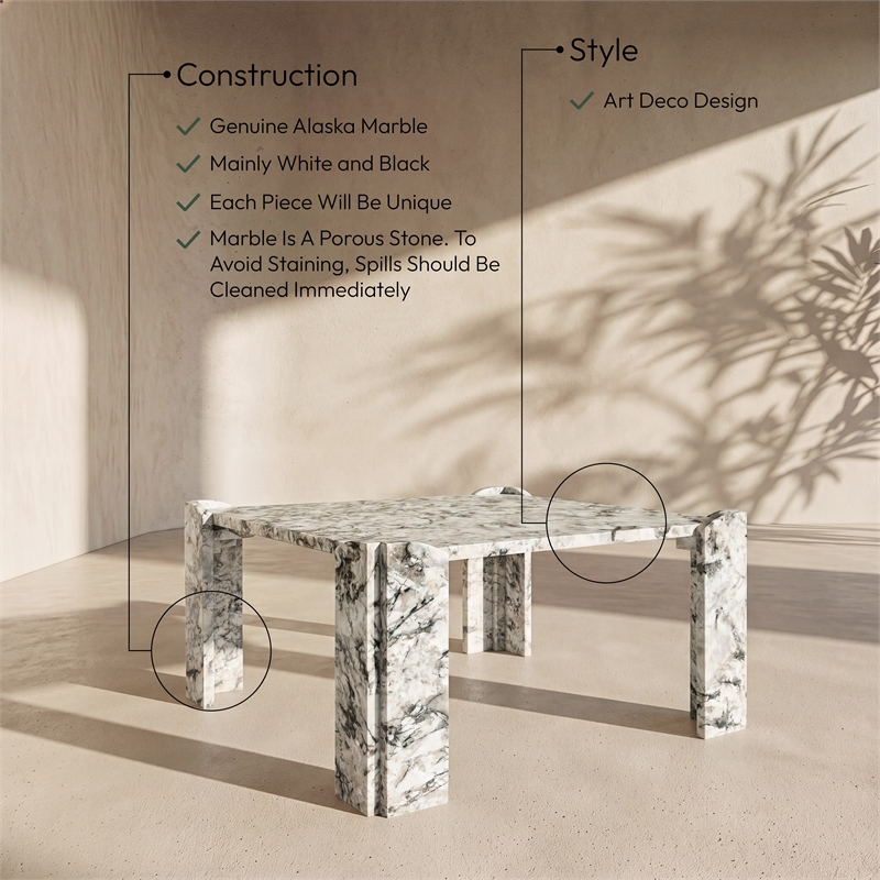 Meridian Furniture Ravello Alaska Genuine Marble Coffee Table