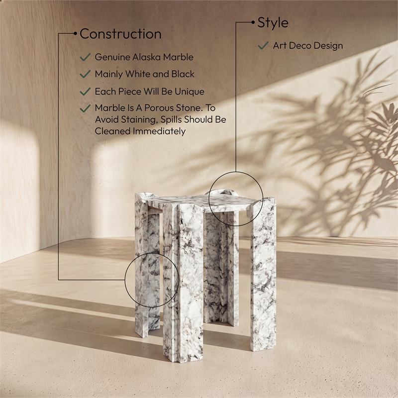 Meridian Furniture Ravello Alaska Genuine Marble End / Side Table