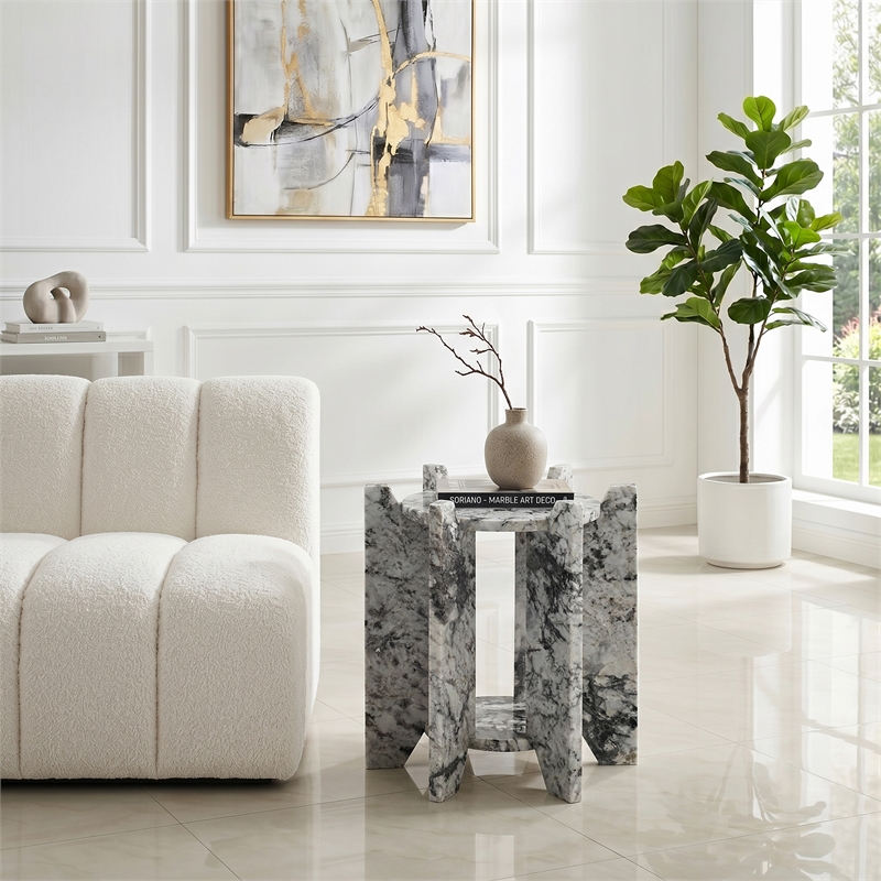 Meridian Furniture Soriano Alaska Genuine Marble End / Side Table