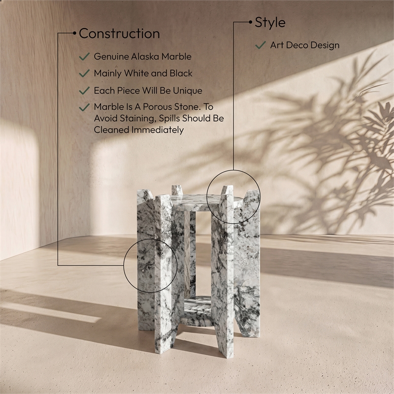 Meridian Furniture Soriano Alaska Genuine Marble End / Side Table