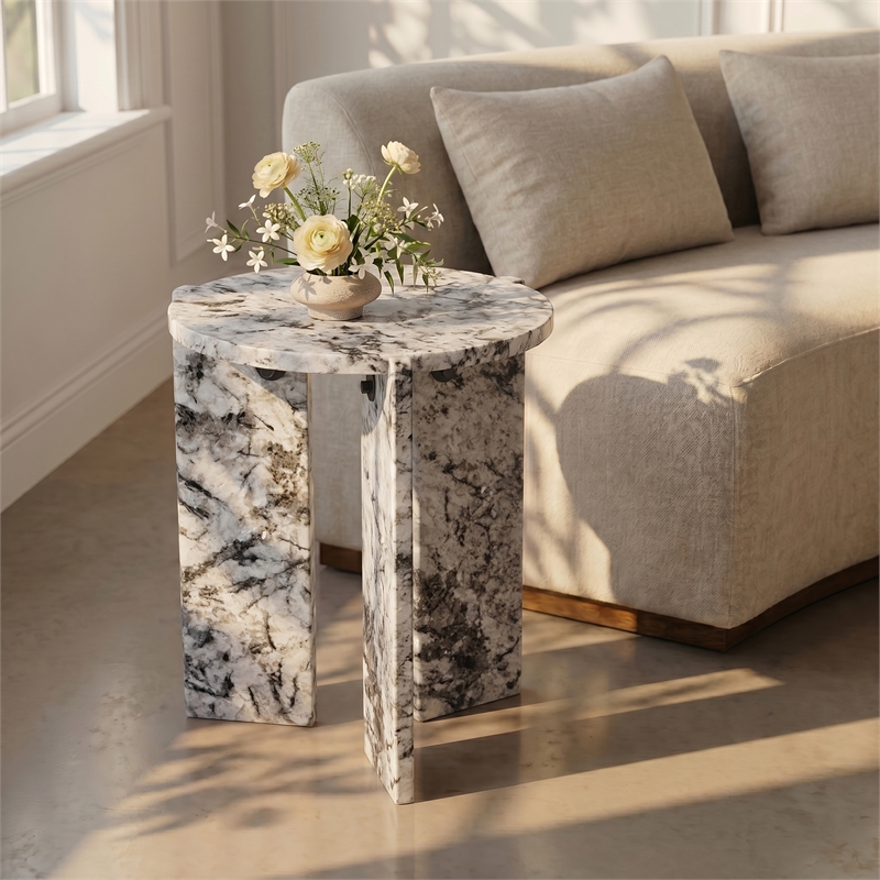 Meridian Furniture Vernazza Alaska Genuine Marble End / Side Table