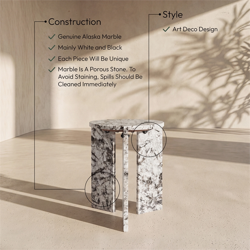 Meridian Furniture Vernazza Alaska Genuine Marble End / Side Table