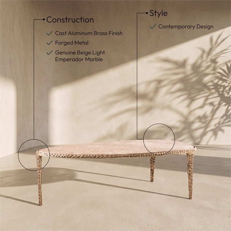 Meridian Furniture Gild Beige Genuine Marble Top And Aluminum Base Coffee Table