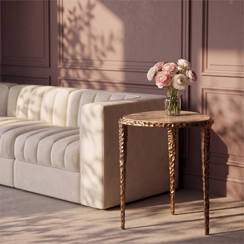Meridian Furniture Gild Beige Genuine Marble Top End / Side Table