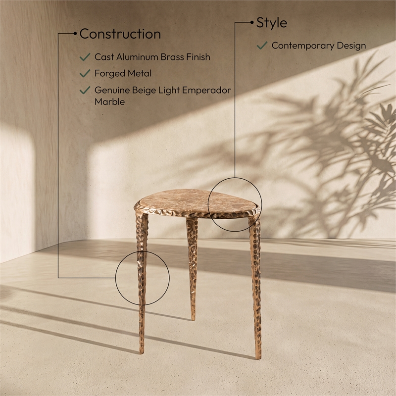 Meridian Furniture Gild Beige Genuine Marble Top End / Side Table