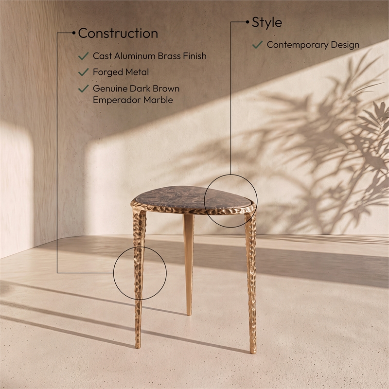 Meridian Furniture Gild Brown Genuine Marble Top End / Side Table