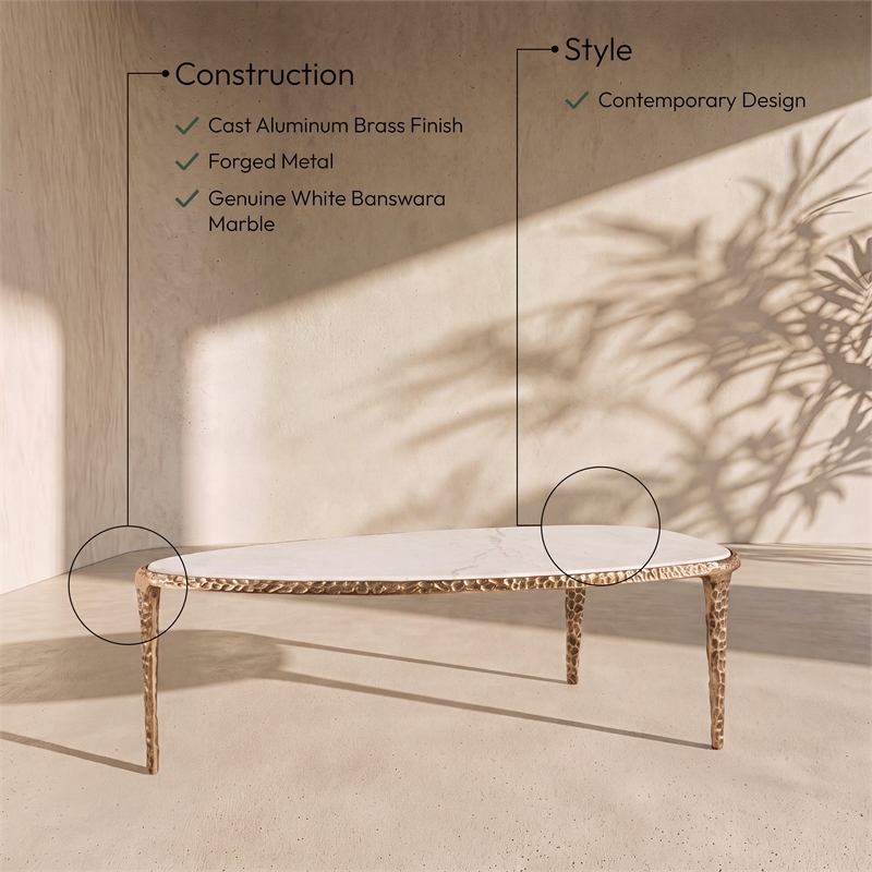 Meridian Furniture Gild White Genuine Marble Top And Aluminum Base Coffee Table