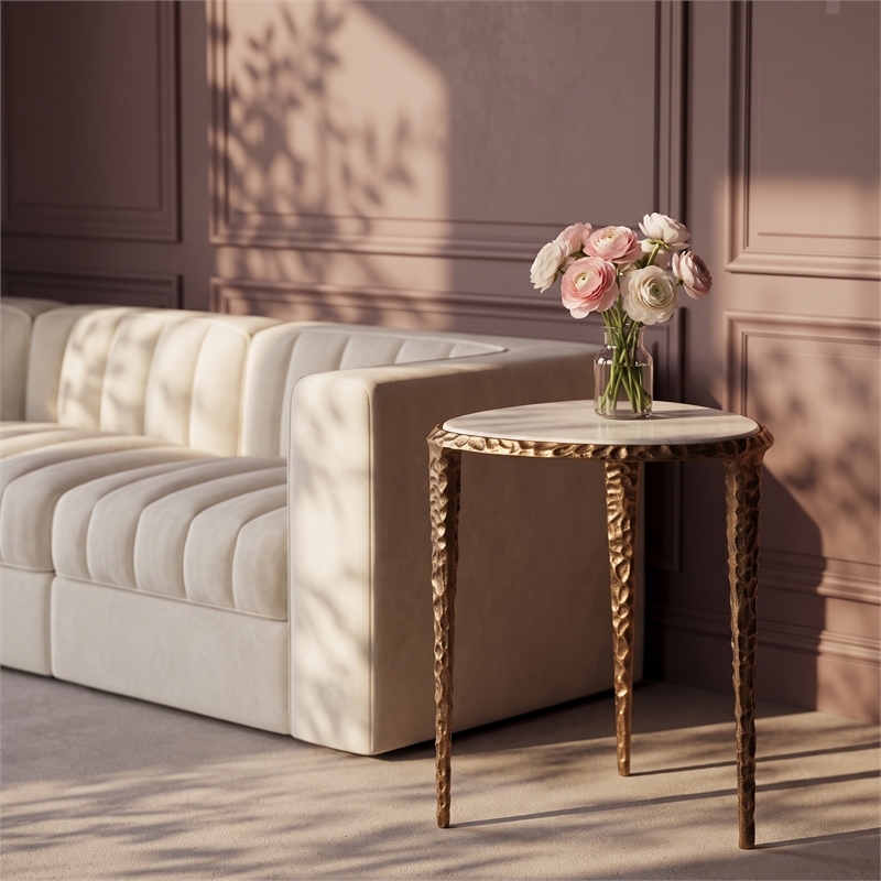 Meridian Furniture Gild White Genuine Marble Top End / Side Table