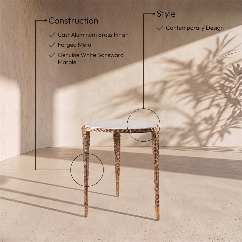 Meridian Furniture Gild White Genuine Marble Top End / Side Table