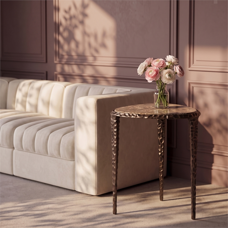 Meridian Furniture Gild Beige Genuine Marble Top End / Side Table