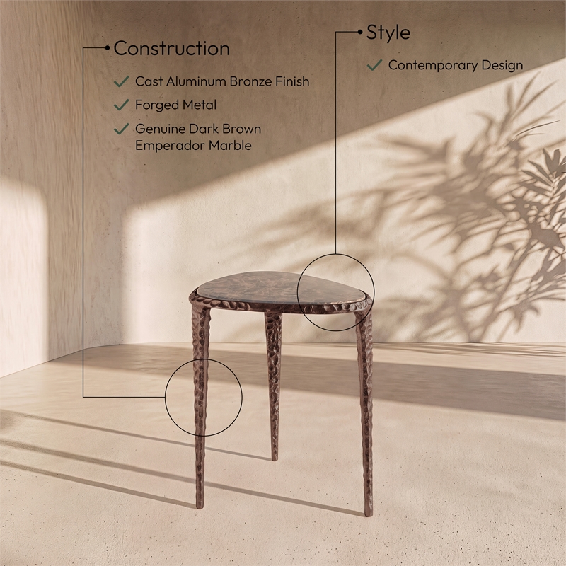 Meridian Furniture Gild Beige Genuine Marble Top End / Side Table