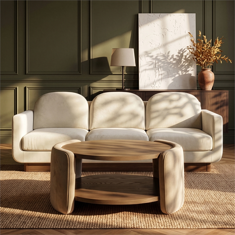 Meridian Furniture Wren Beige Velvet Performance Fabric Coffee Table