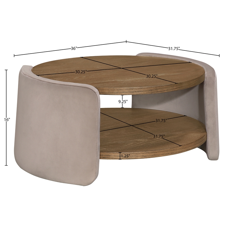 Meridian Furniture Wren Taupe Velvet Performance Fabric Coffee Table