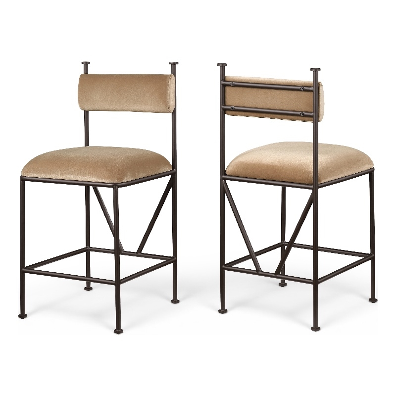 Meridian Furniture Monarch Beige Velvet Upholstered Counter Stool (Set of 2)