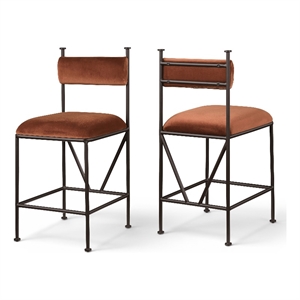 Meridian Furniture Monarch Cognac Velvet Upholstered Counter Stool (Set of 2)
