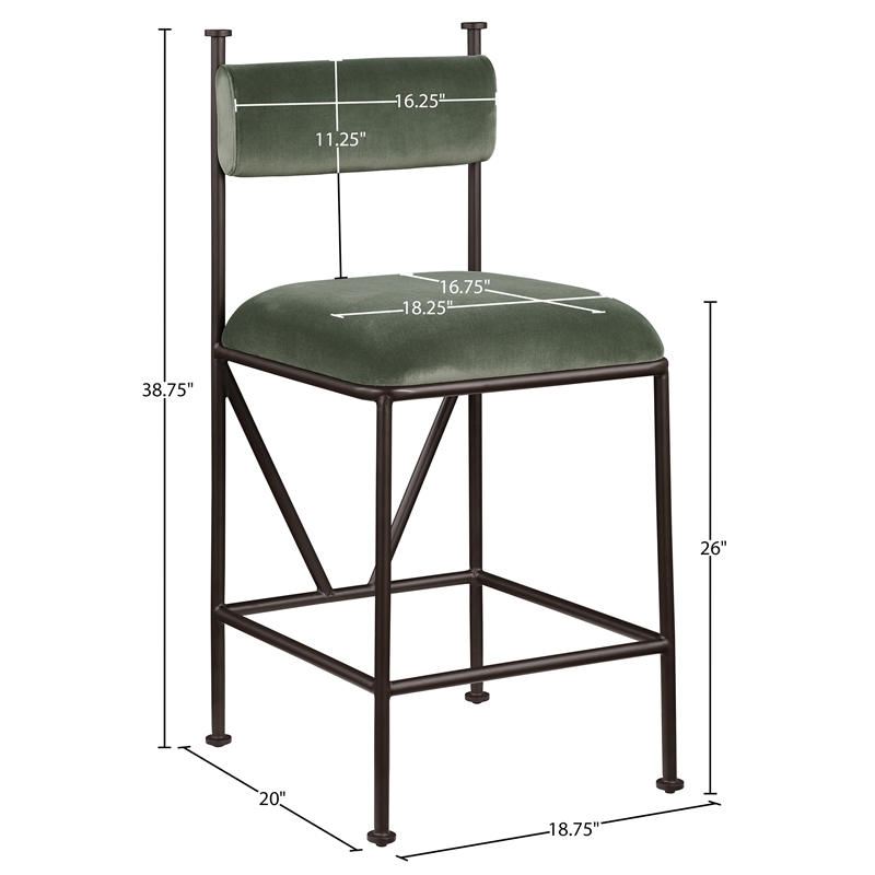 Meridian Furniture Monarch Green Velvet Upholstered Counter Stool (Set of 2)
