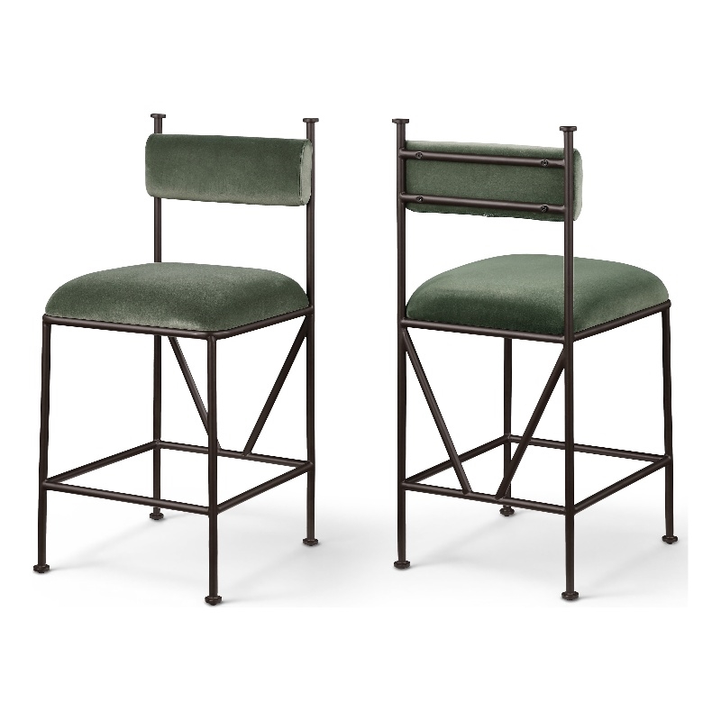 Meridian Furniture Monarch Green Velvet Upholstered Counter Stool (Set of 2)