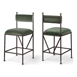 Meridian Furniture Monarch Green Velvet Upholstered Counter Stool (Set of 2)