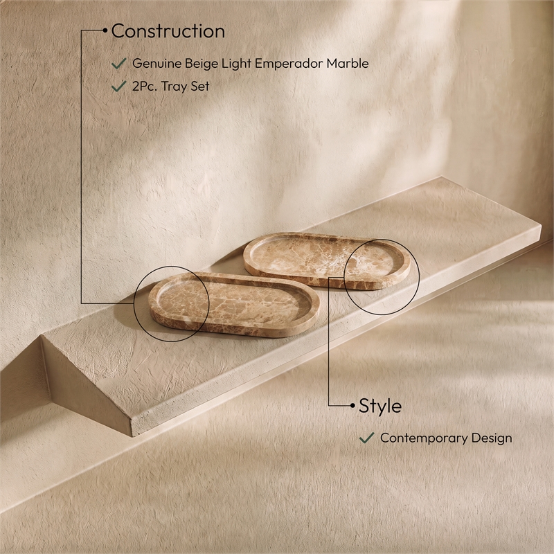 Meridian Furniture Vanta Beige Genuine Marble 2pc. Tray