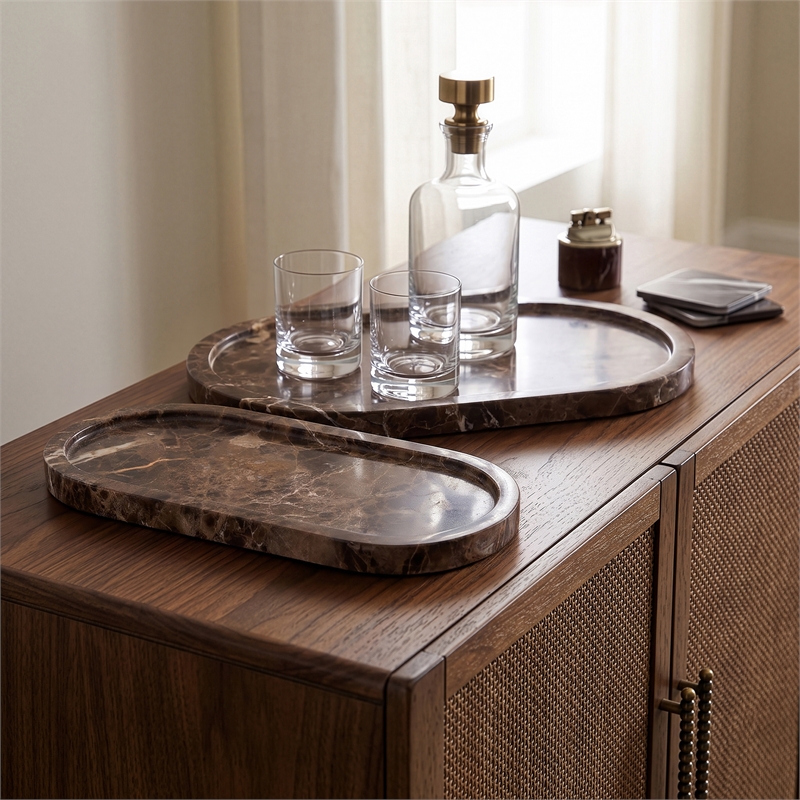 Meridian Furniture Vanta Brown Genuine Marble 2pc. Tray
