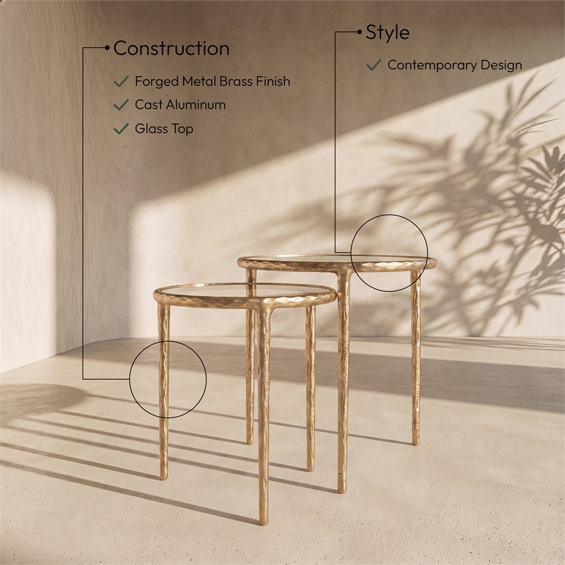 Meridian Furniture Evren Glass Top 2pc Nesting End / Side Table